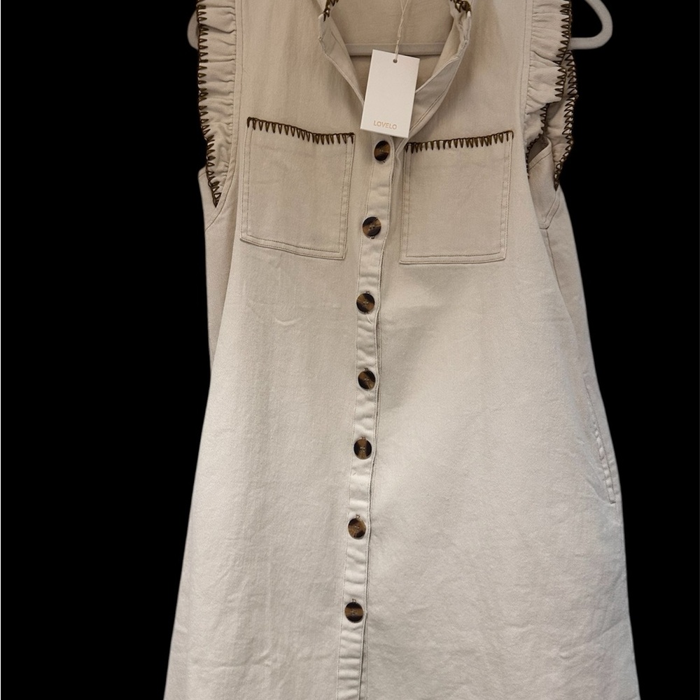 Lovelo Sleeveless Button-Front Denim Dress in Light Beige Size S NWT